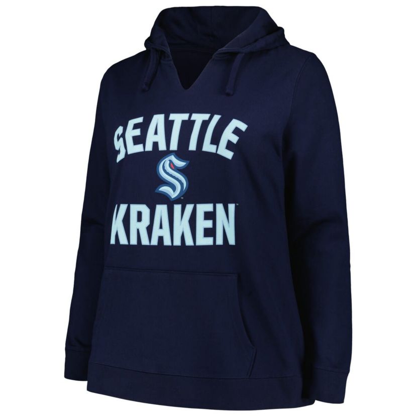 NHL Deep Sea Seattle Kraken Plus Size Arch Over Logo Pullover Hoodie