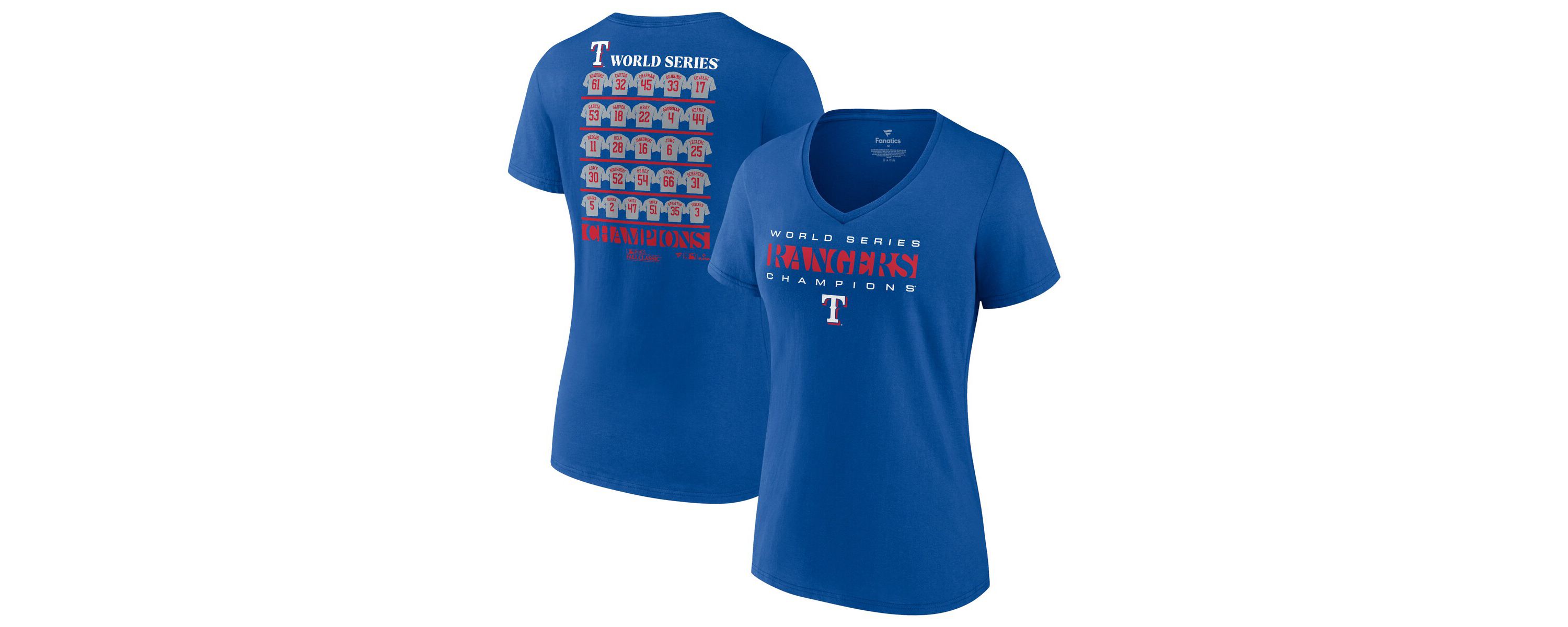 MLB Fanatics Texas Rangers 2023 World Series s Jersey Roster V-Neck T-Shirt