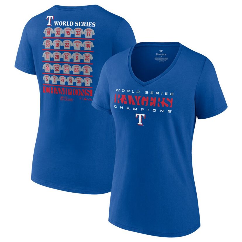 MLB Fanatics Texas Rangers 2023 World Series s Jersey Roster V-Neck T-Shirt