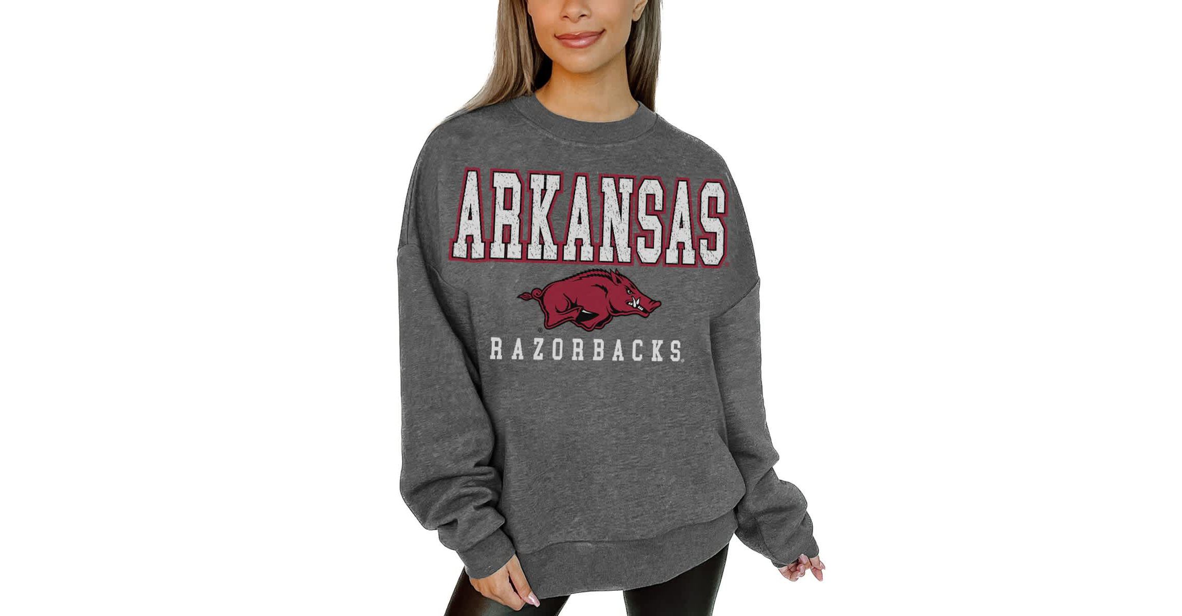 NCAA Arkansas Razorbacks Oversized Distressed Fleece Pullover Sweatshirt