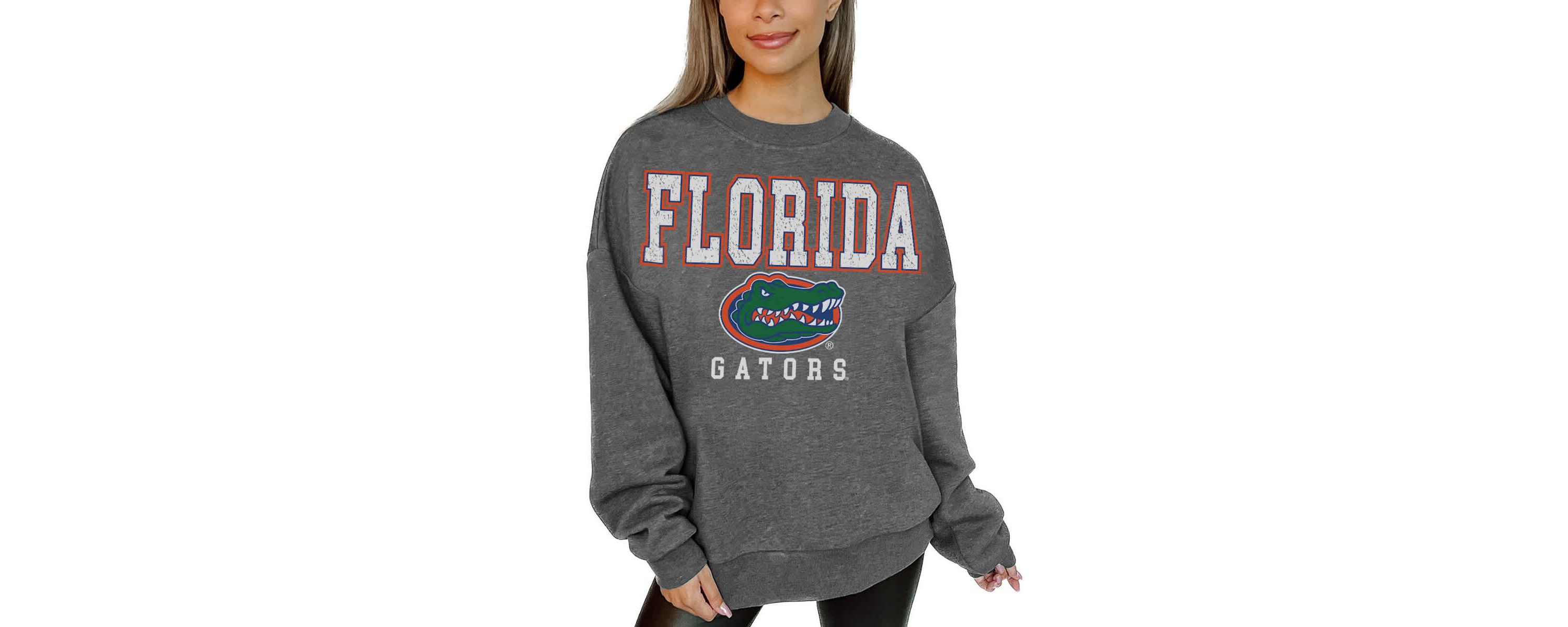 NCAA Florida Gators Oversized Distressed Fleece Pullover Sweatshirt