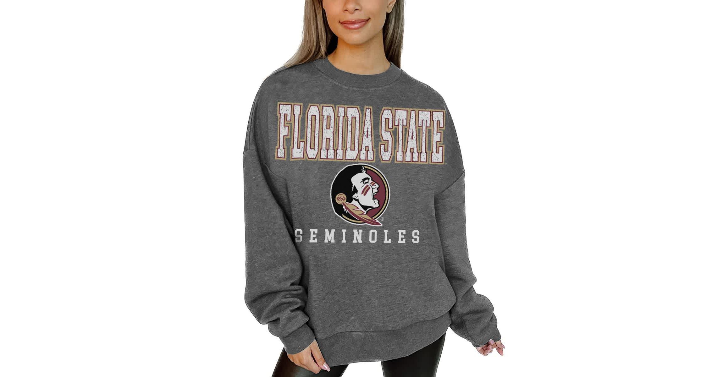 NCAA Florida State Seminoles Oversized Distressed Fleece Pullover Sweatshirt