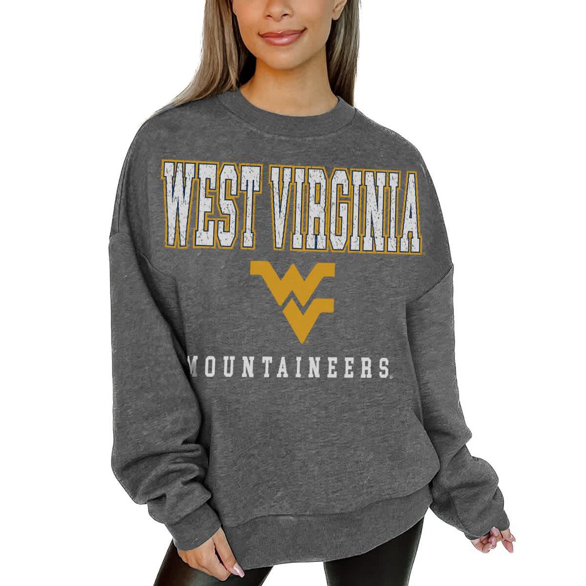 NCAA West Virginia Mountaineers Oversized Distressed Fleece Pullover Sweatshirt
