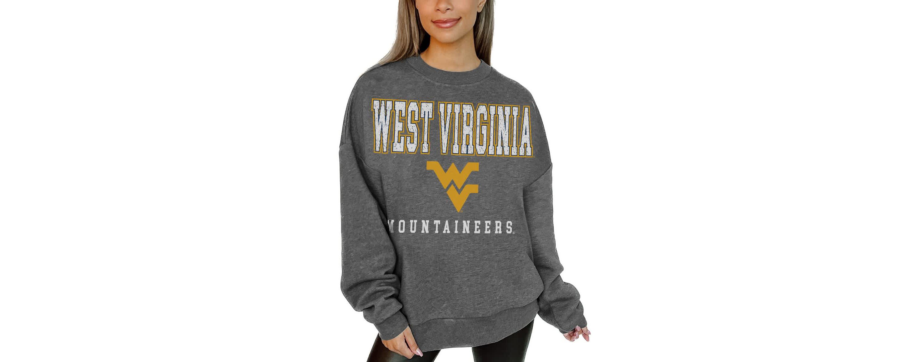 NCAA West Virginia Mountaineers Oversized Distressed Fleece Pullover Sweatshirt