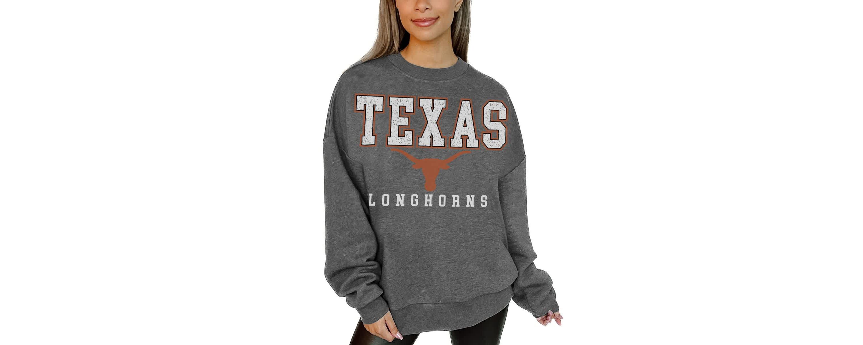 NCAA Texas Longhorns Oversized Distressed Fleece Pullover Sweatshirt