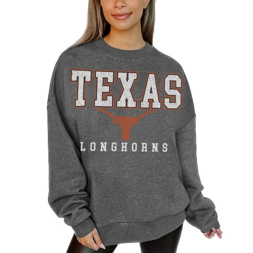 NCAA Texas Longhorns Oversized Distressed Fleece Pullover Sweatshirt