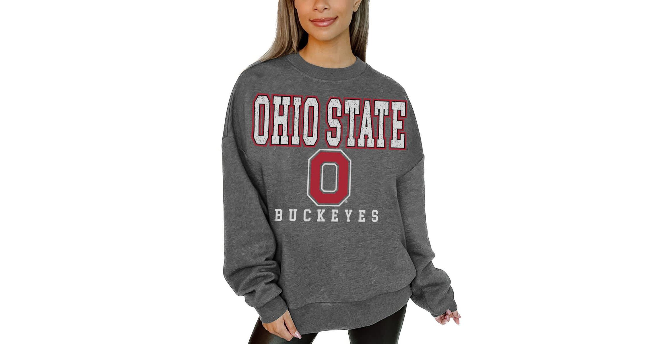 NCAA Ohio State Buckeyes Oversized Distressed Fleece Pullover Sweatshirt