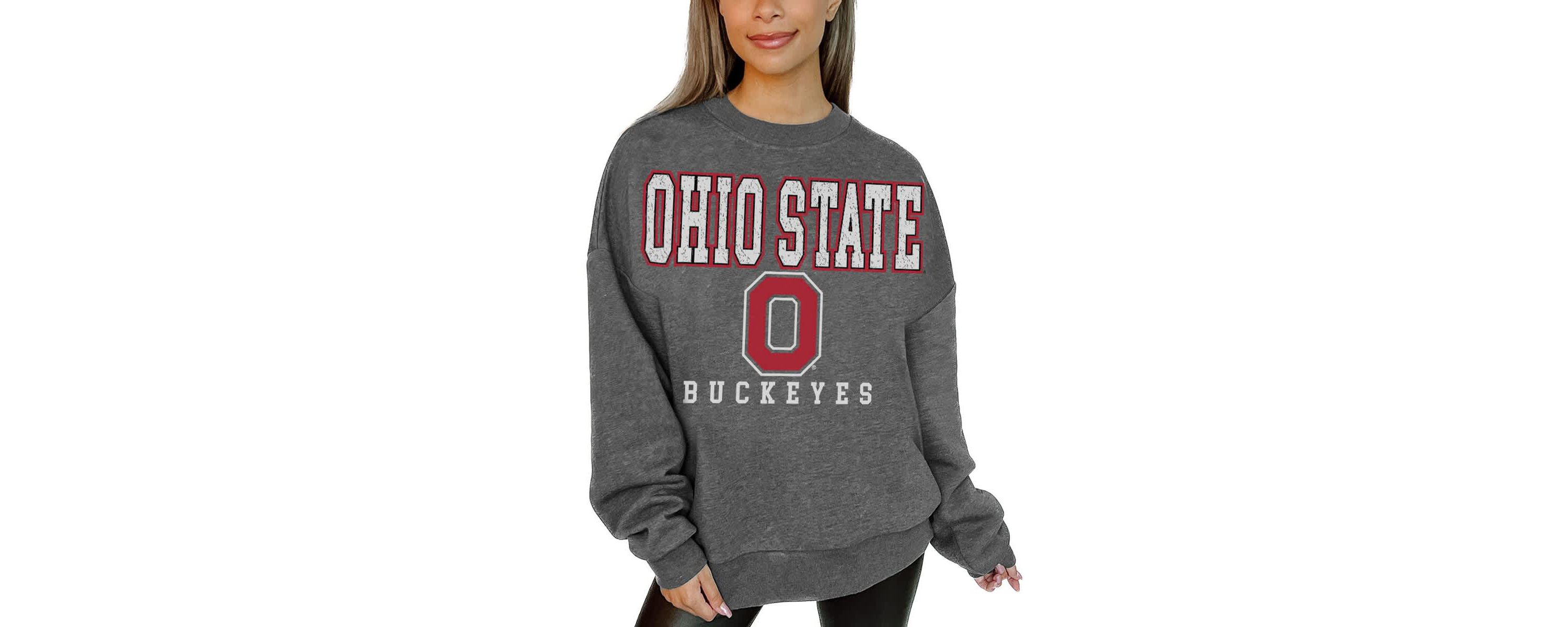 NCAA Ohio State Buckeyes Oversized Distressed Fleece Pullover Sweatshirt