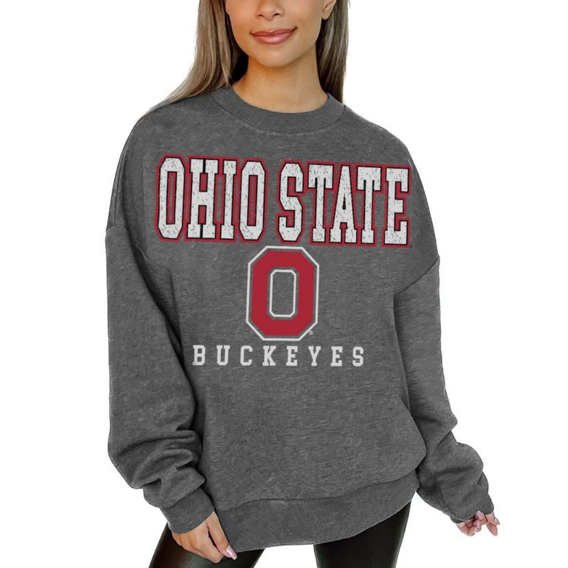 NCAA Ohio State Buckeyes Oversized Distressed Fleece Pullover Sweatshirt