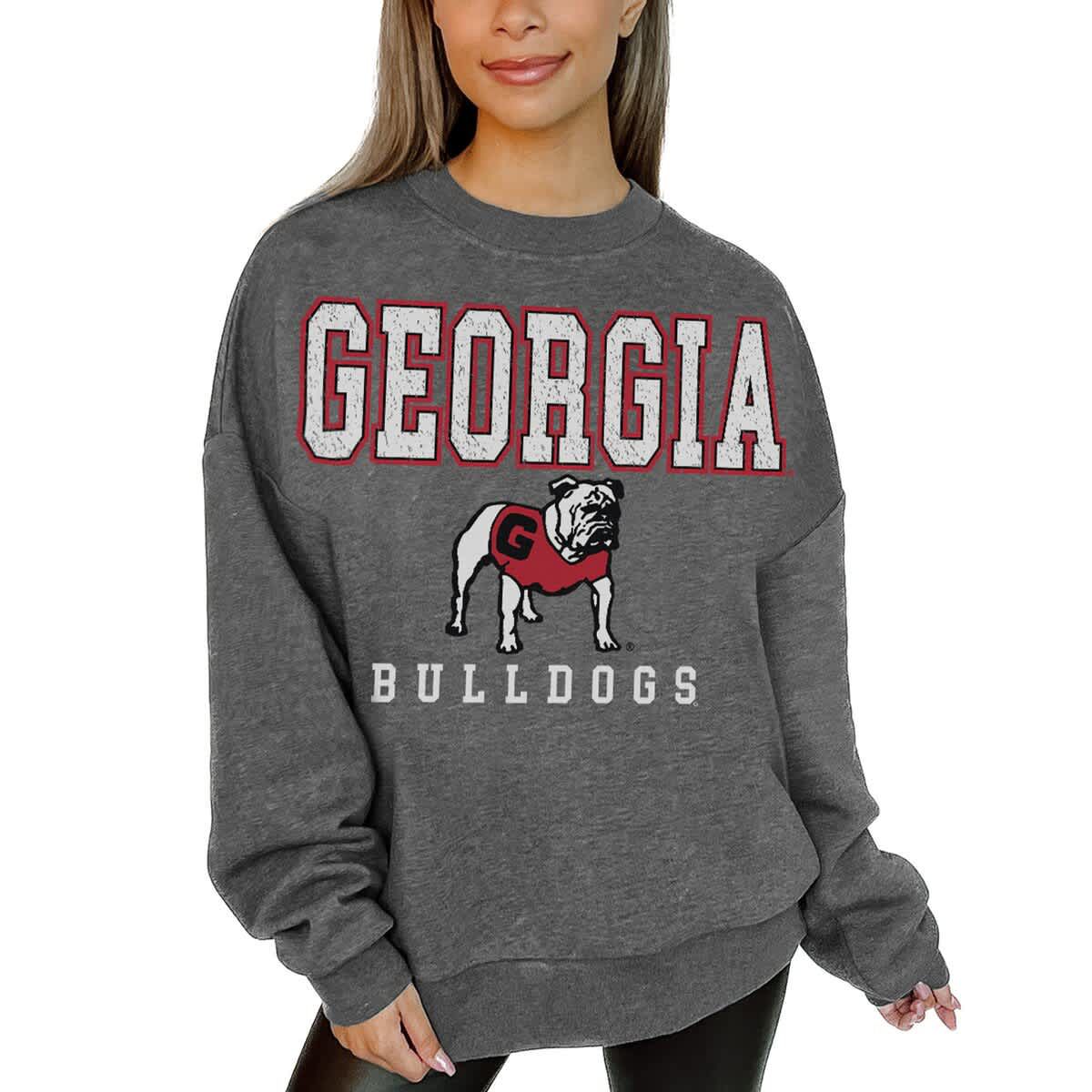 NCAA Georgia Bulldogs Oversized Distressed Fleece Pullover Sweatshirt