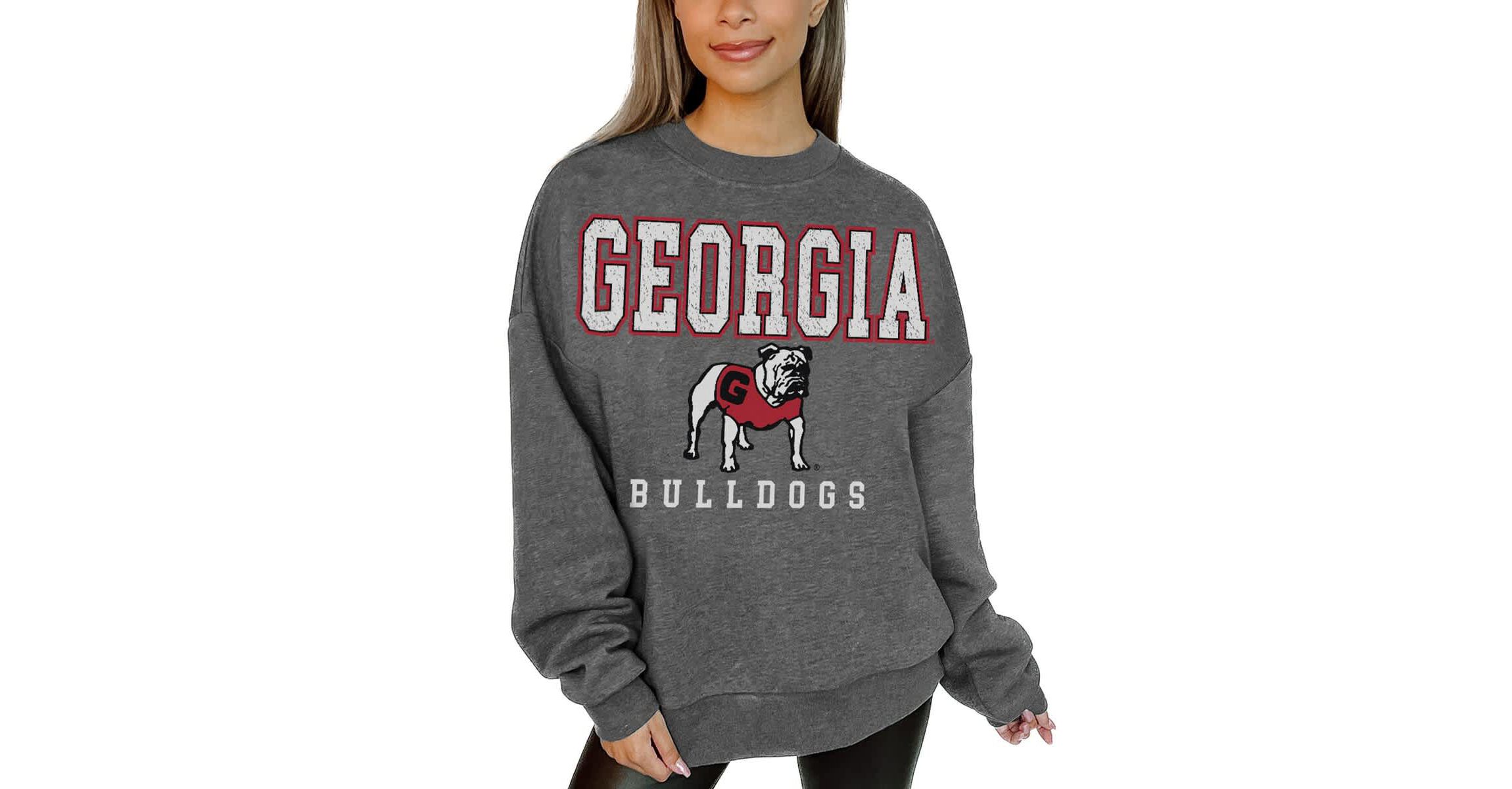 NCAA Georgia Bulldogs Oversized Distressed Fleece Pullover Sweatshirt