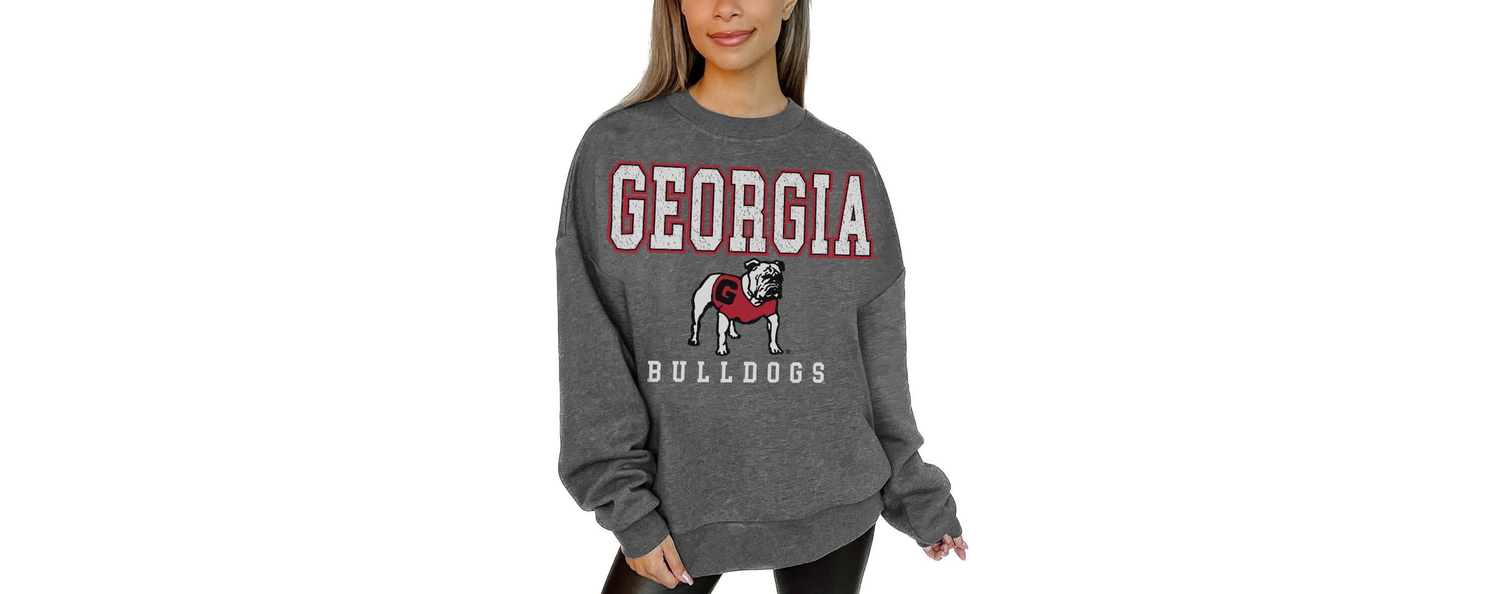 NCAA Georgia Bulldogs Oversized Distressed Fleece Pullover Sweatshirt