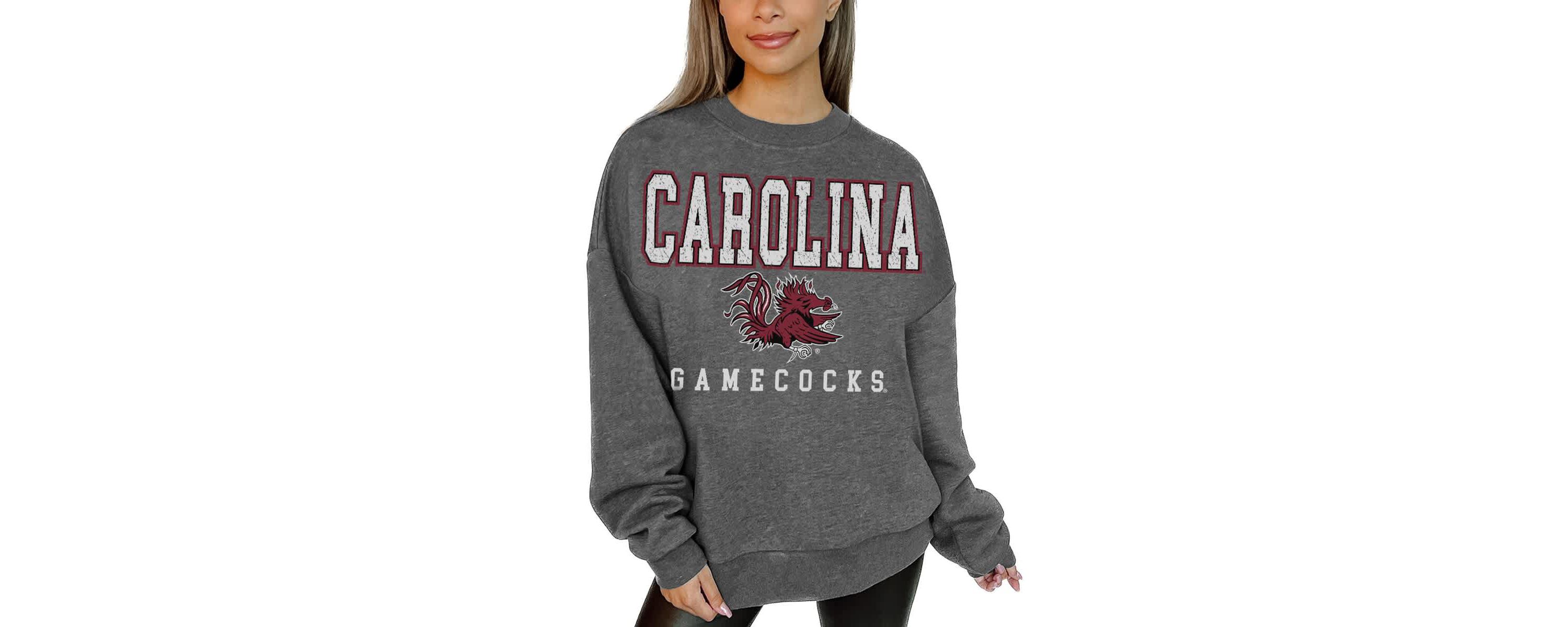 NCAA South Carolina Gamecocks Oversized Distressed Fleece Pullover Sweatshirt