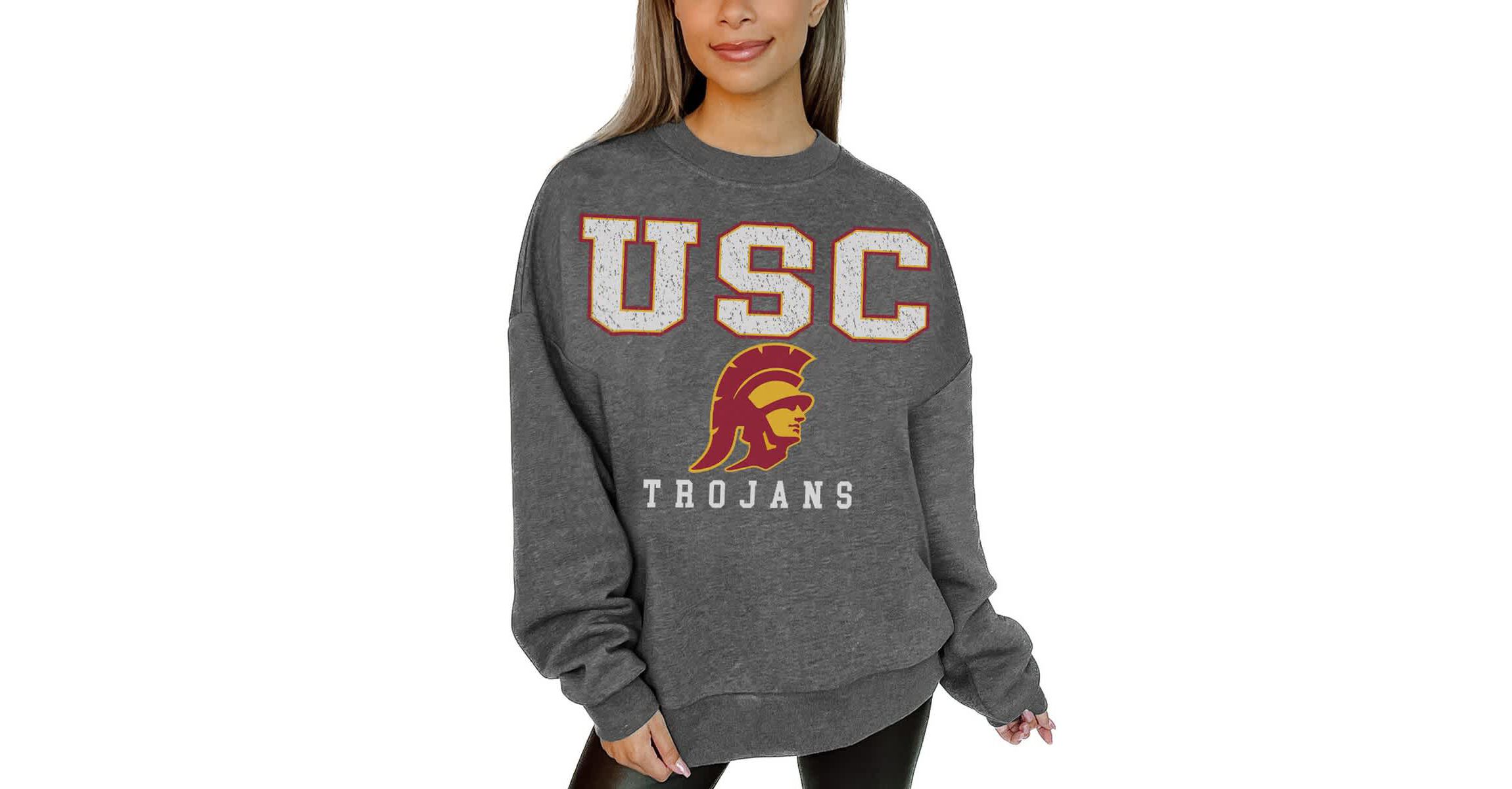 NCAA USC Trojans Oversized Distressed Fleece Pullover Sweatshirt