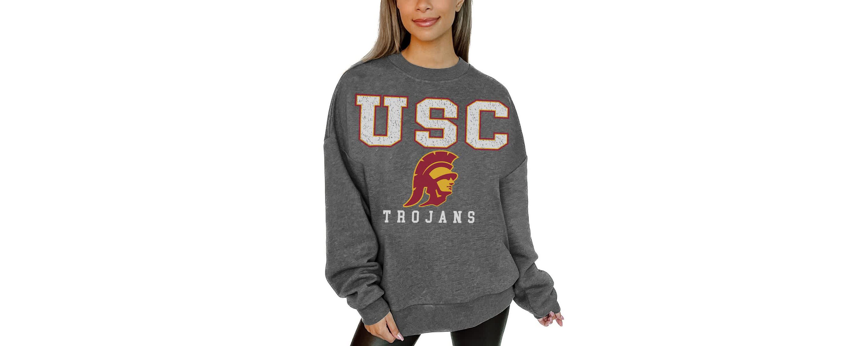 NCAA USC Trojans Oversized Distressed Fleece Pullover Sweatshirt
