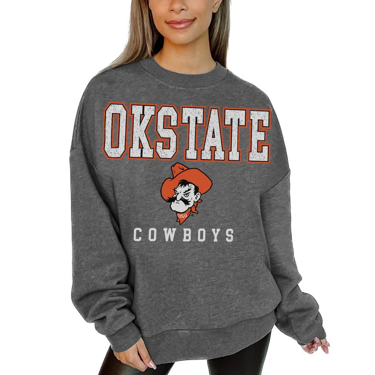 NCAA Oklahoma State Cowboys Oversized Distressed Fleece Pullover Sweatshirt