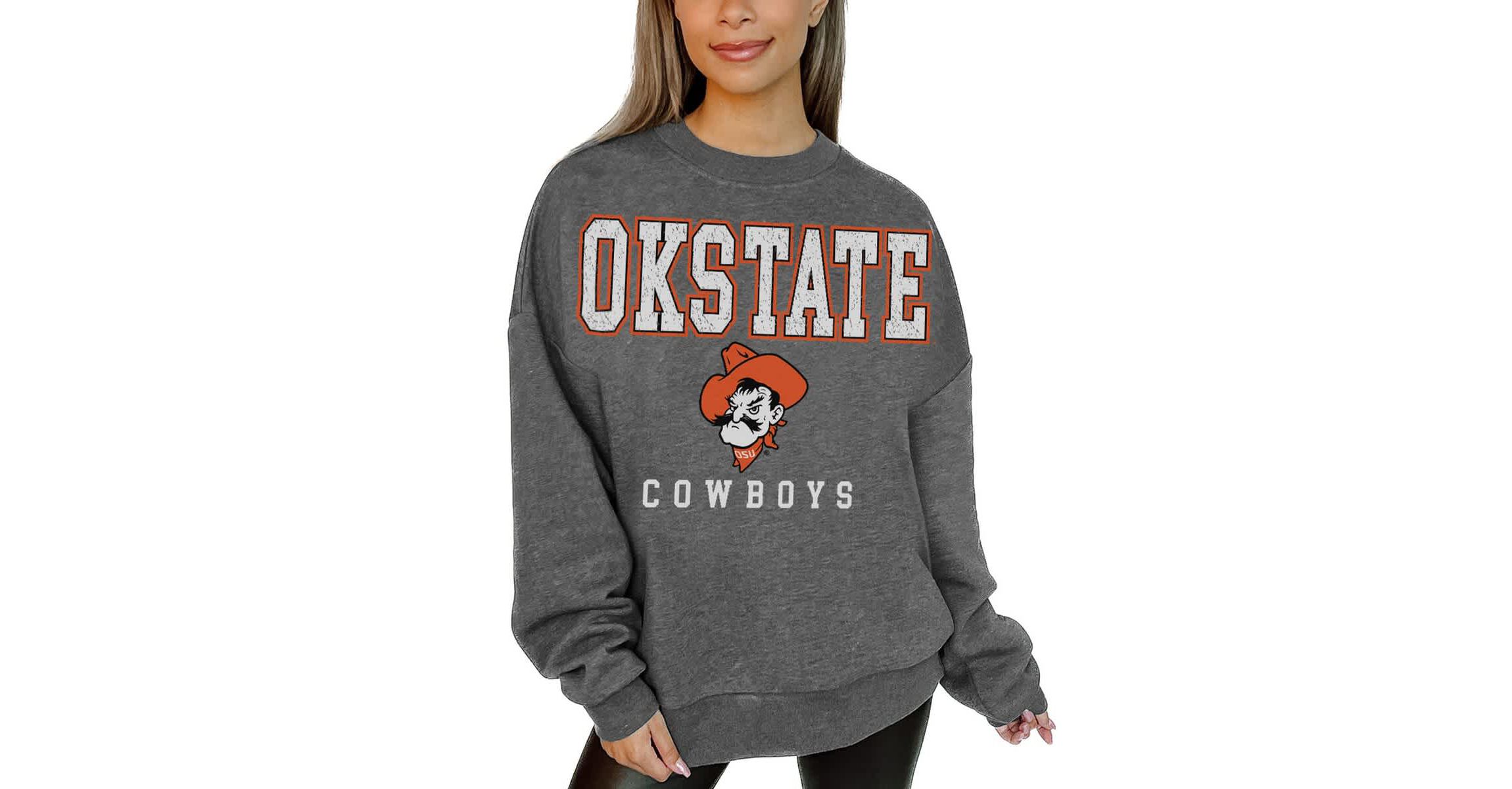 NCAA Oklahoma State Cowboys Oversized Distressed Fleece Pullover Sweatshirt