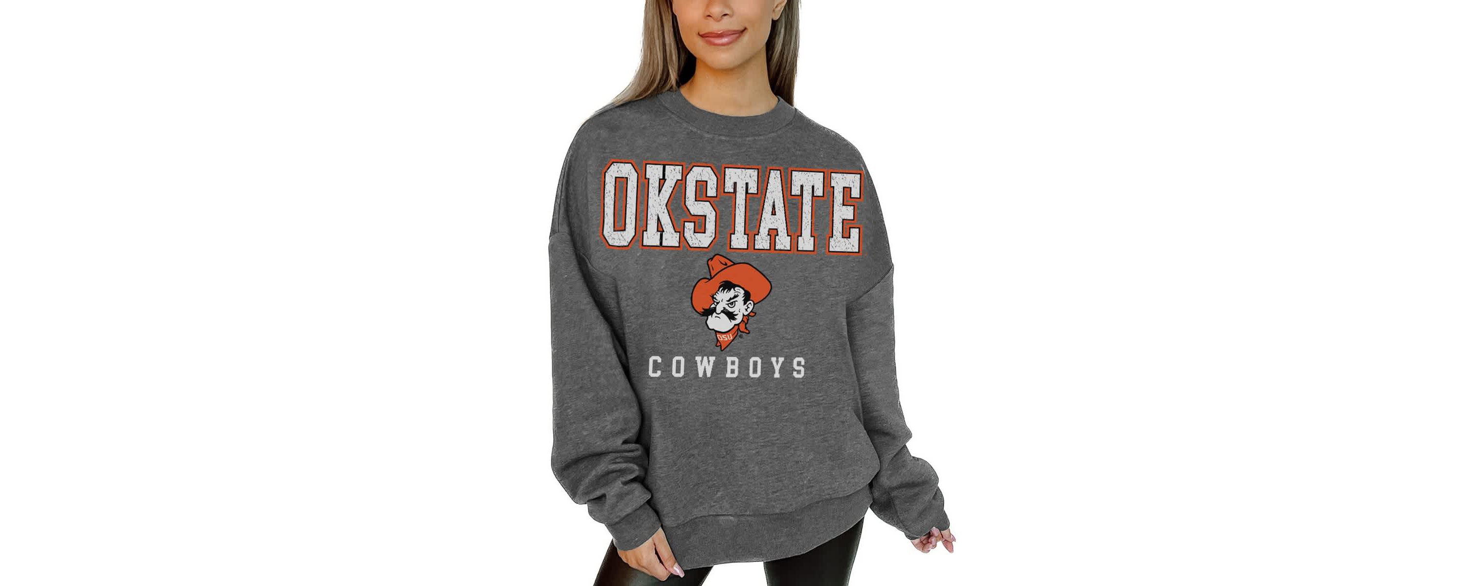 NCAA Oklahoma State Cowboys Oversized Distressed Fleece Pullover Sweatshirt