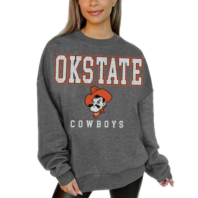 NCAA Oklahoma State Cowboys Oversized Distressed Fleece Pullover Sweatshirt