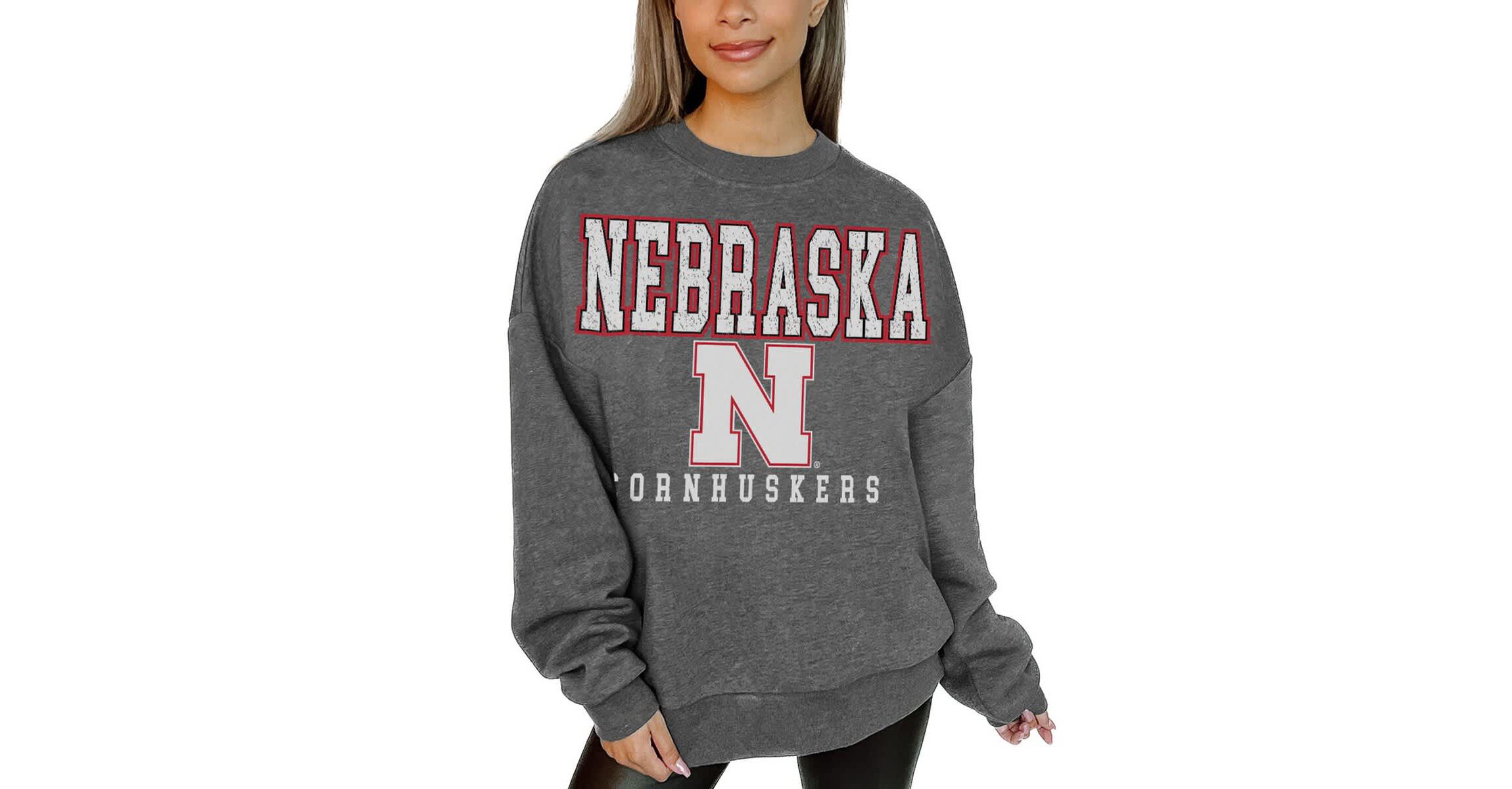 NCAA Nebraska Huskers Oversized Distressed Fleece Pullover Sweatshirt