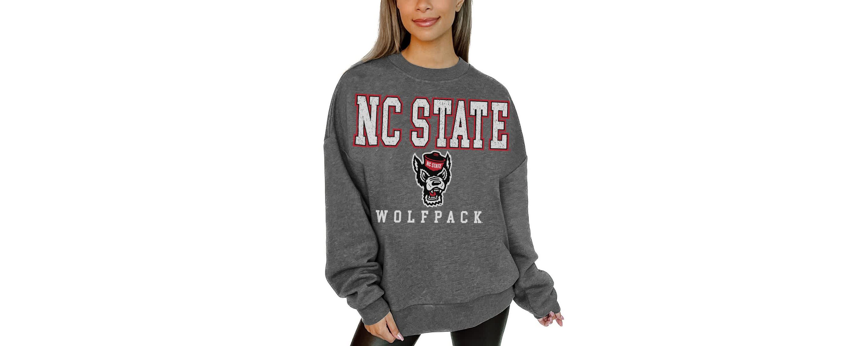 NCAA NC State Wolfpack Oversized Distressed Fleece Pullover Sweatshirt