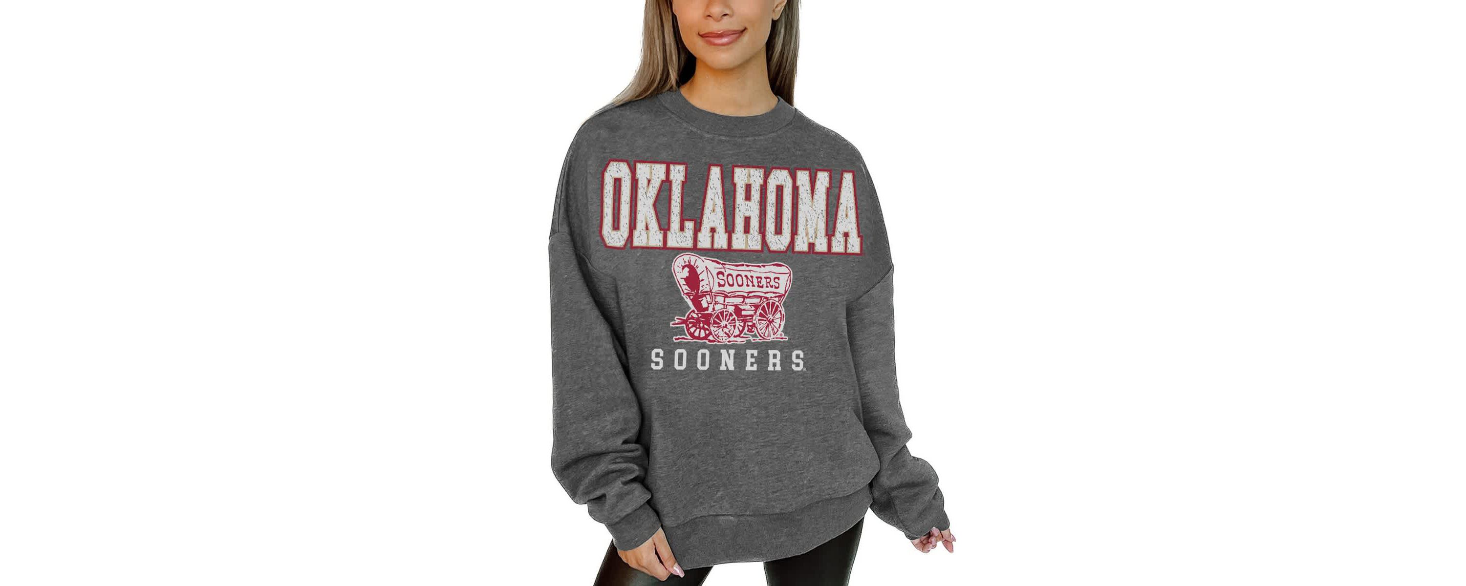 NCAA Oklahoma Sooners Oversized Distressed Fleece Pullover Sweatshirt