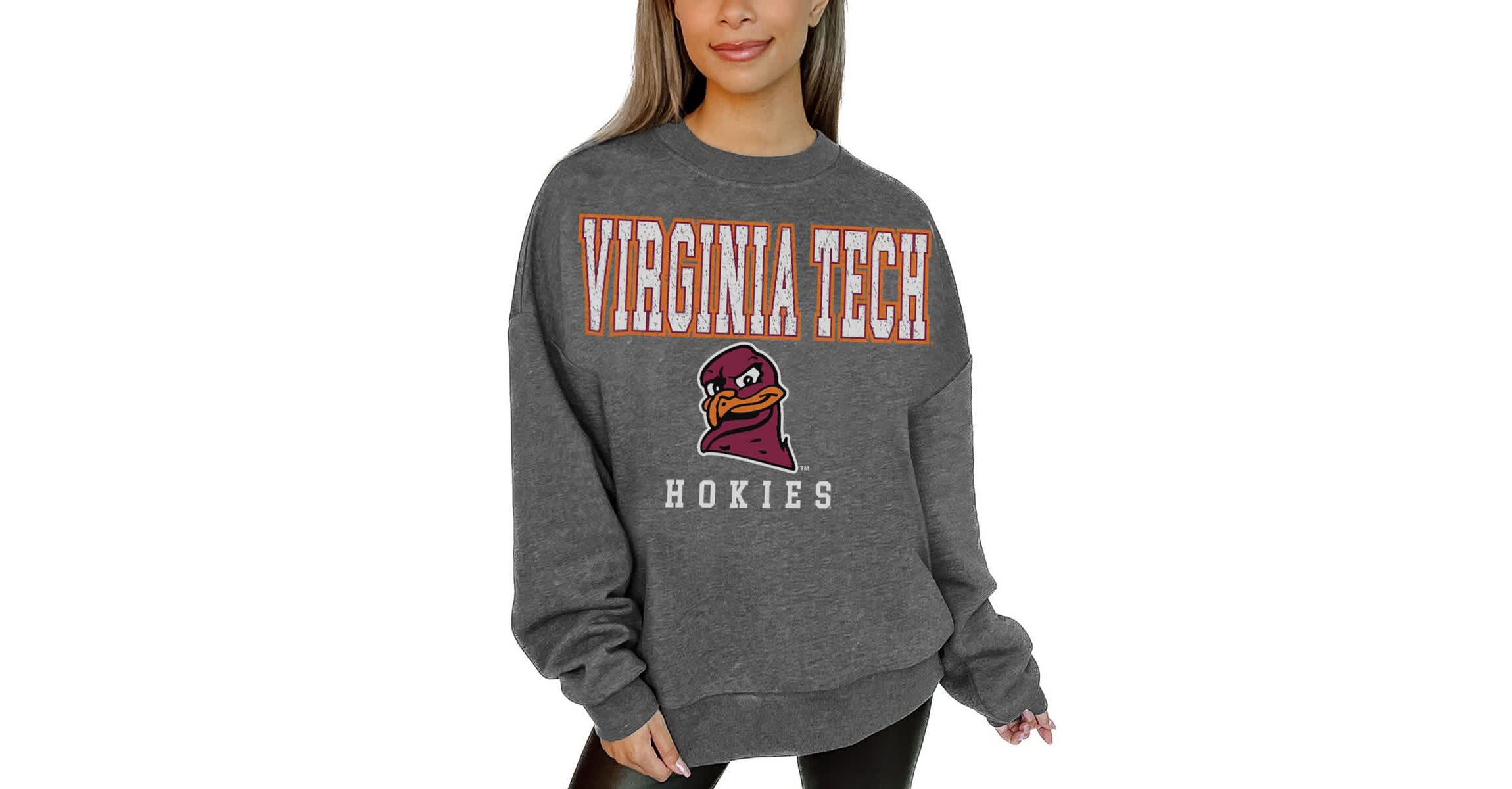 NCAA Virginia Tech Hokies Oversized Distressed Fleece Pullover Sweatshirt