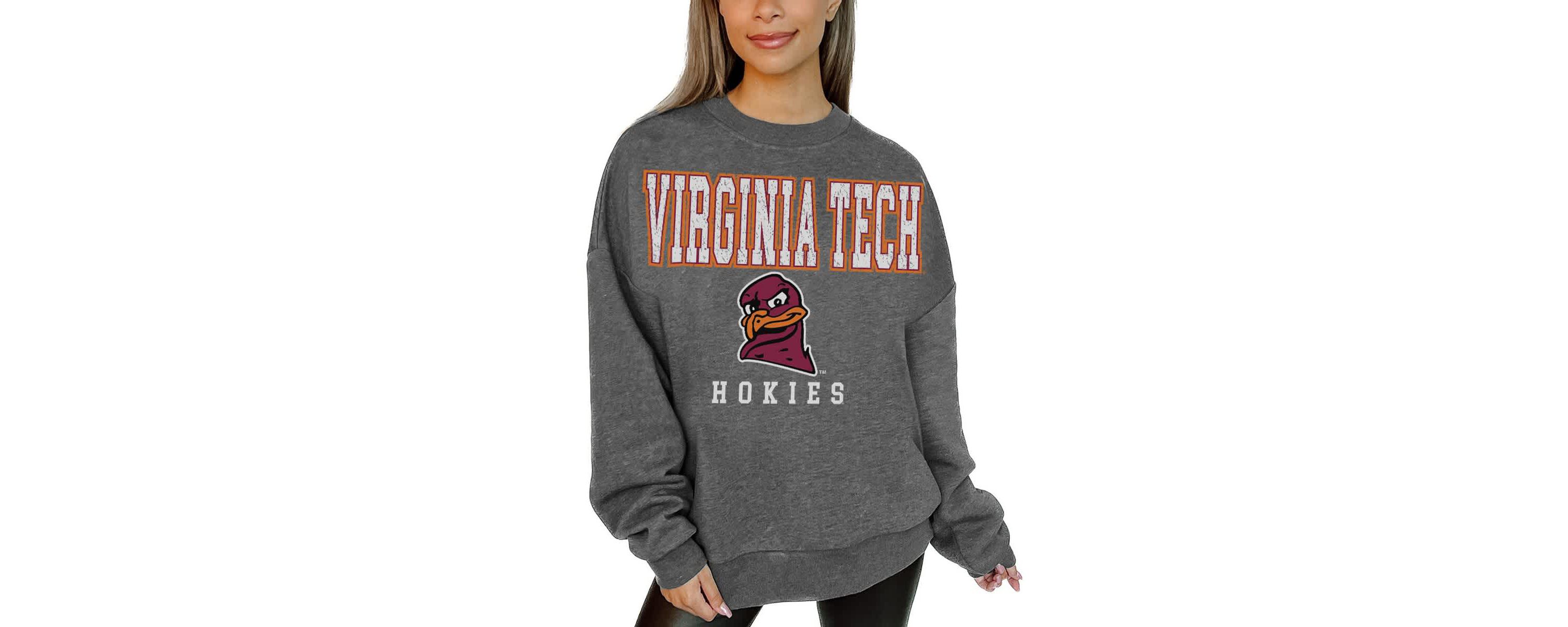 NCAA Virginia Tech Hokies Oversized Distressed Fleece Pullover Sweatshirt