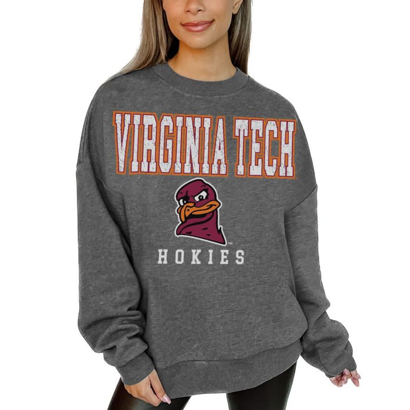NCAA Virginia Tech Hokies Oversized Distressed Fleece Pullover Sweatshirt