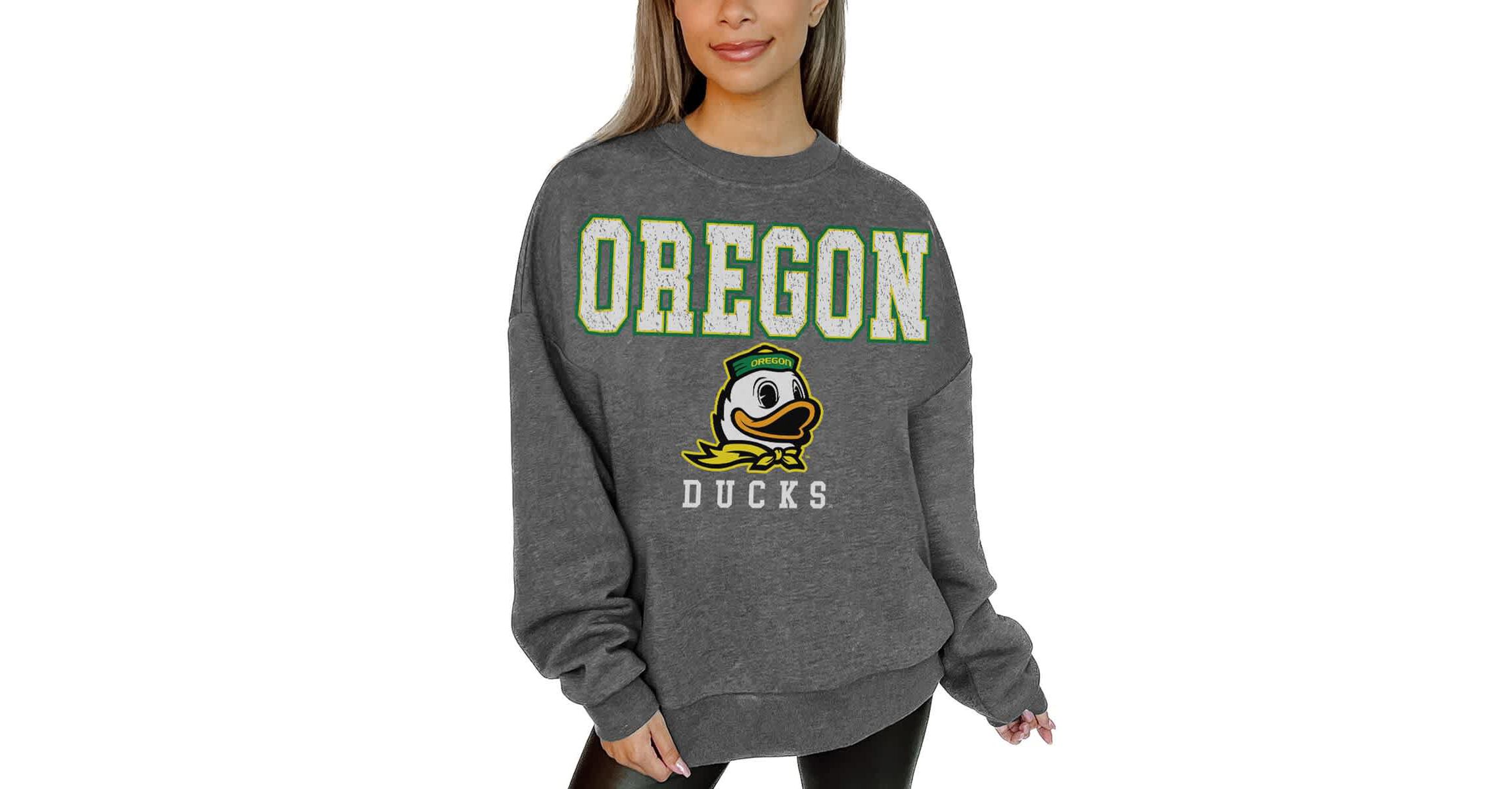 NCAA Oregon Ducks Oversized Distressed Fleece Pullover Sweatshirt