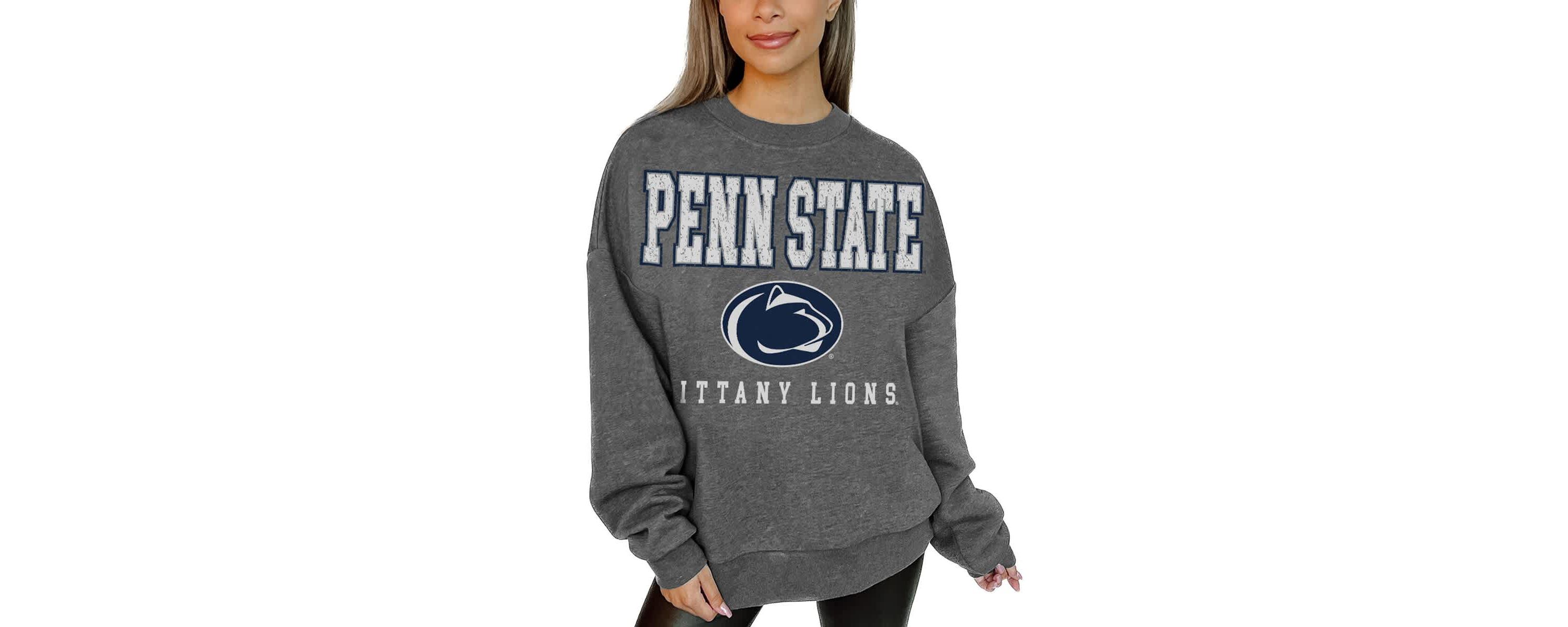 NCAA Penn State Nittany Lions Oversized Distressed Fleece Pullover Sweatshirt