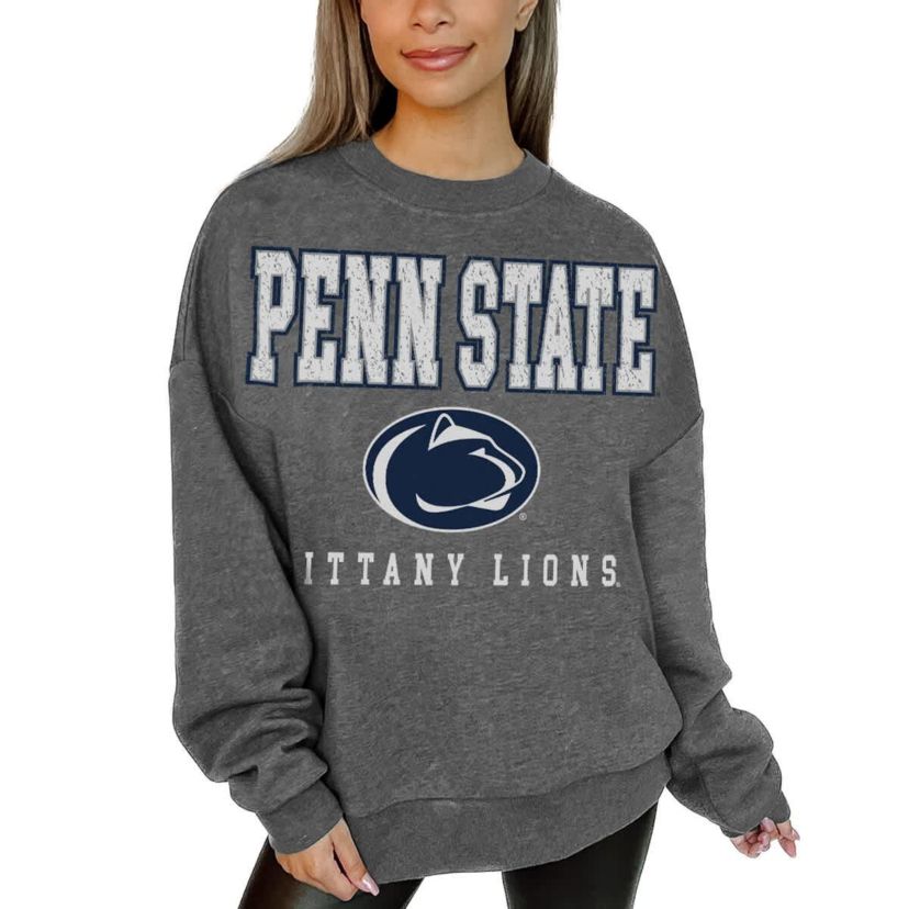NCAA Penn State Nittany Lions Oversized Distressed Fleece Pullover Sweatshirt