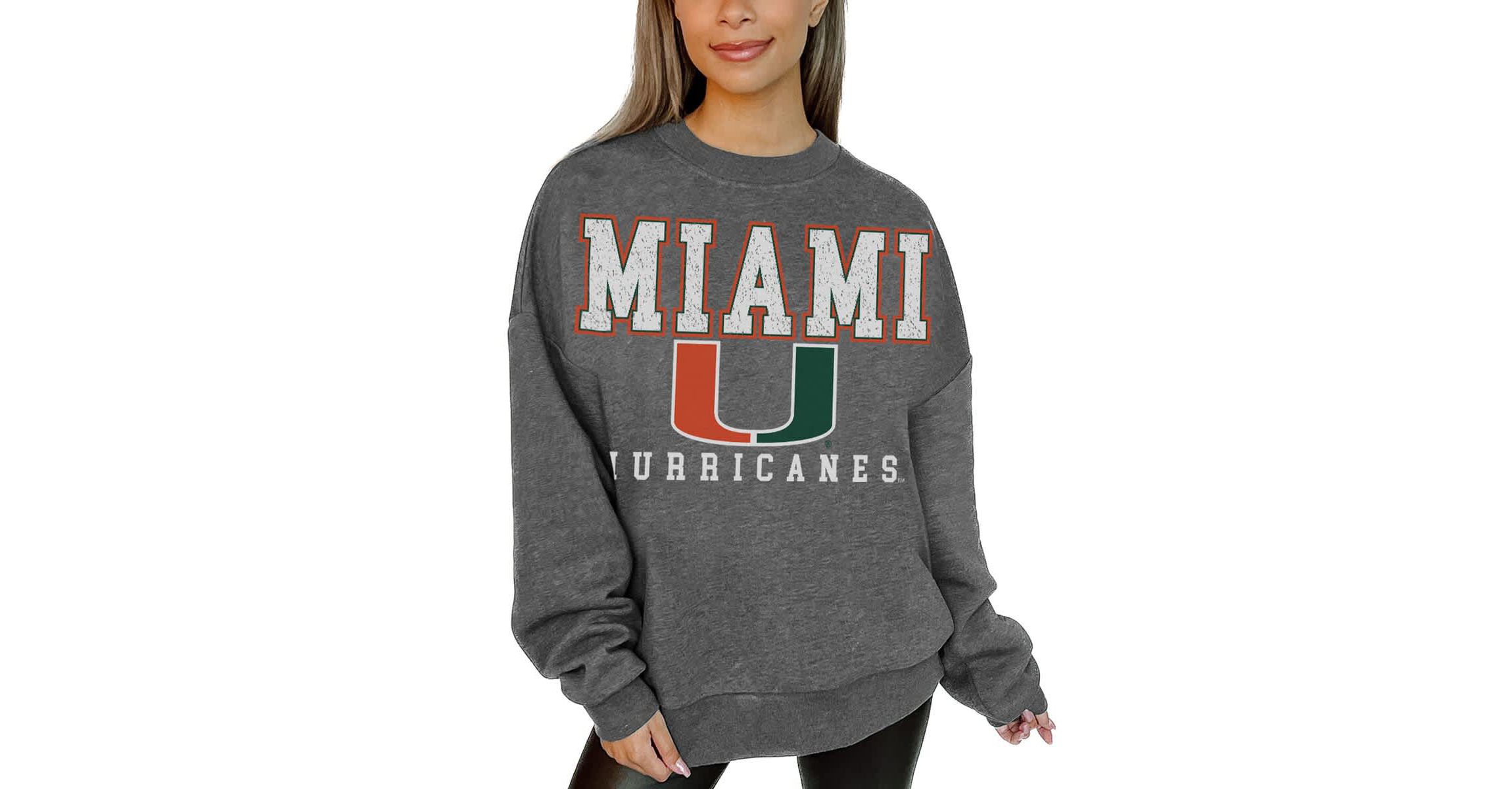 Miami (FL) Hurricanes NCAA Miami Hurricanes Oversized Distressed Fleece Pullover Sweatshirt