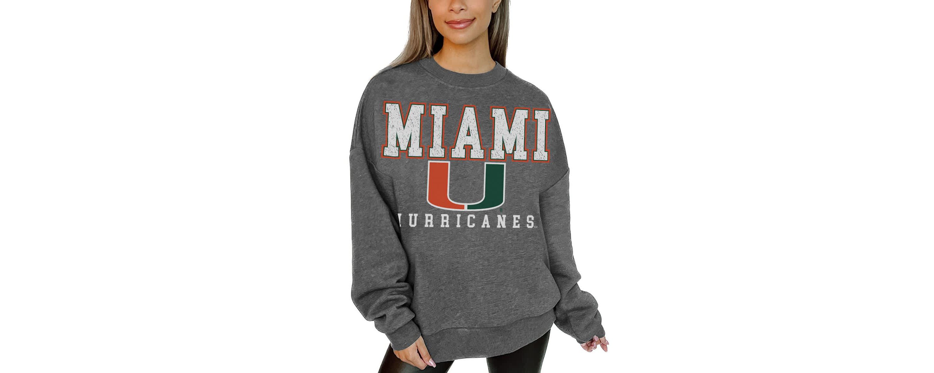 Miami (FL) Hurricanes NCAA Miami Hurricanes Oversized Distressed Fleece Pullover Sweatshirt