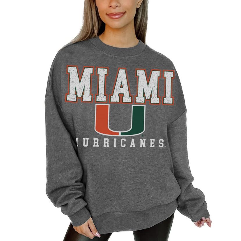 Miami (FL) Hurricanes NCAA Miami Hurricanes Oversized Distressed Fleece Pullover Sweatshirt