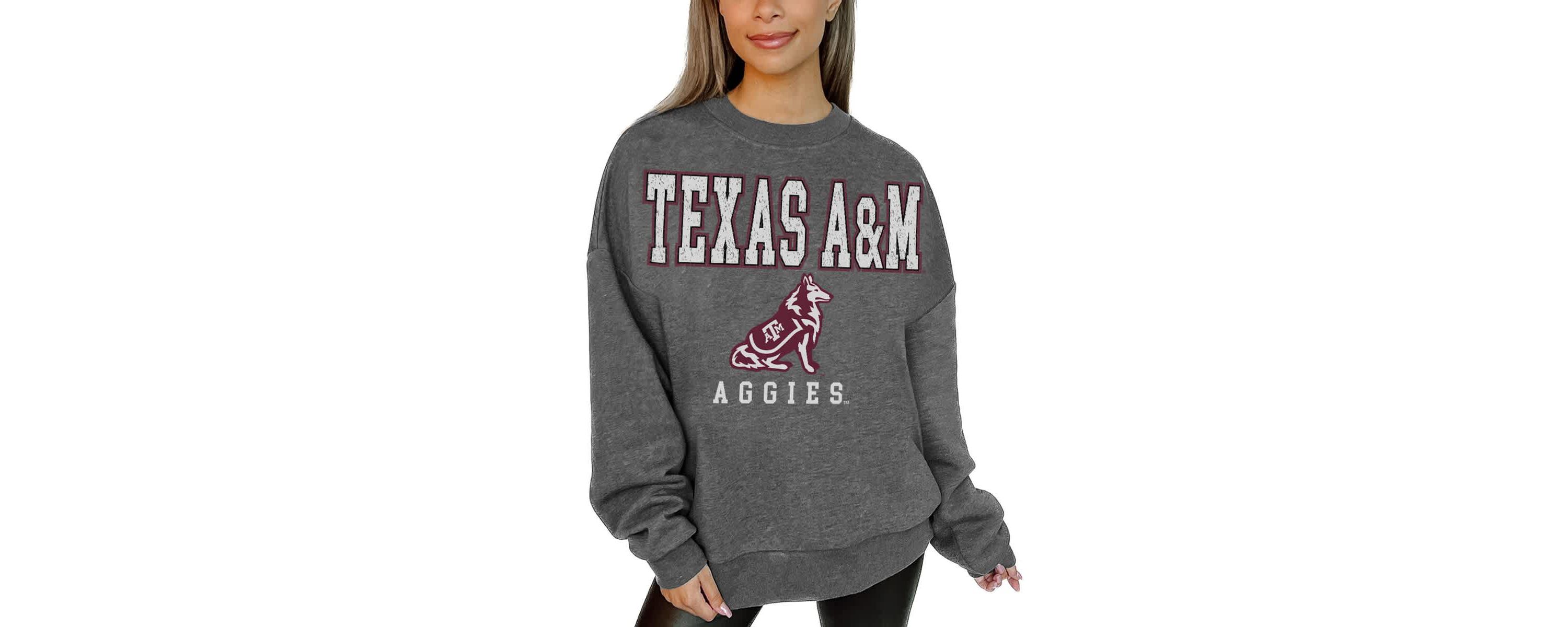 NCAA Texas A&M Aggies Oversized Distressed Fleece Pullover Sweatshirt