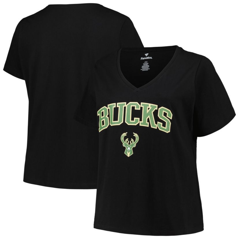 NBA Milwaukee Bucks Plus Size Arch Over Logo V-Neck T-Shirt