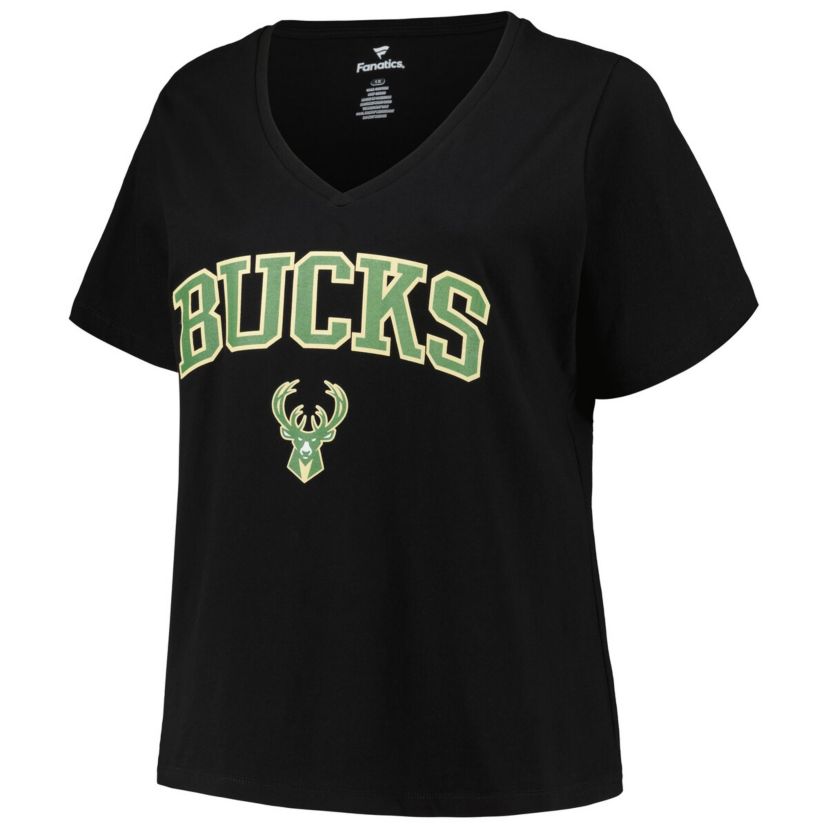 NBA Milwaukee Bucks Plus Size Arch Over Logo V-Neck T-Shirt