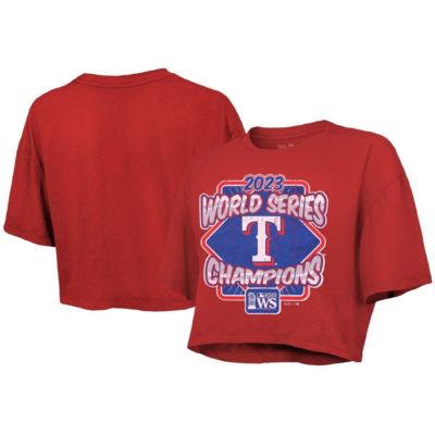 Majestic Threads MLB Texas Rangers 2023 World Series s Best Face Forward Boxy Cropped Tri-Blend T-Shirt