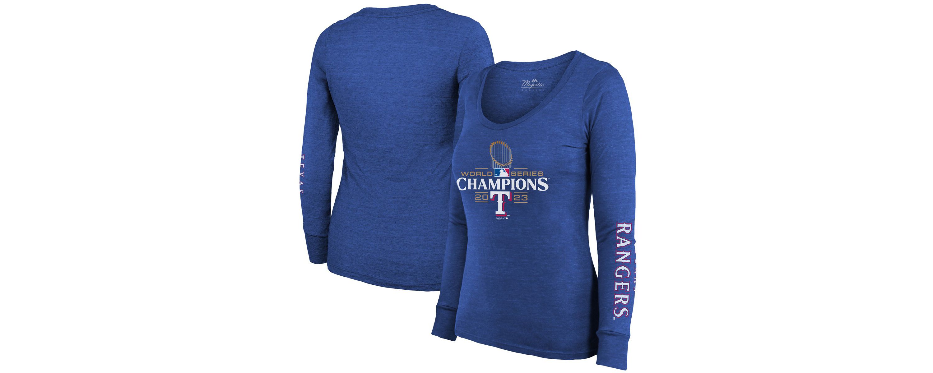 MLB Texas Rangers 2023 World Series s Tri-Blend Long Sleeve Scoop Neck T-Shirt