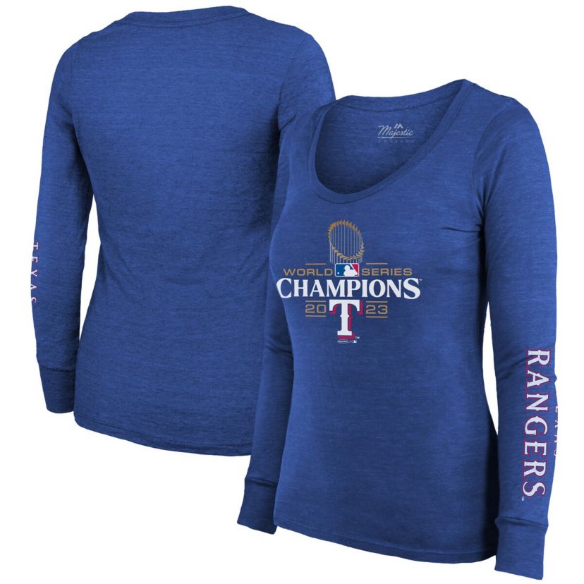 MLB Texas Rangers 2023 World Series s Tri-Blend Long Sleeve Scoop Neck T-Shirt
