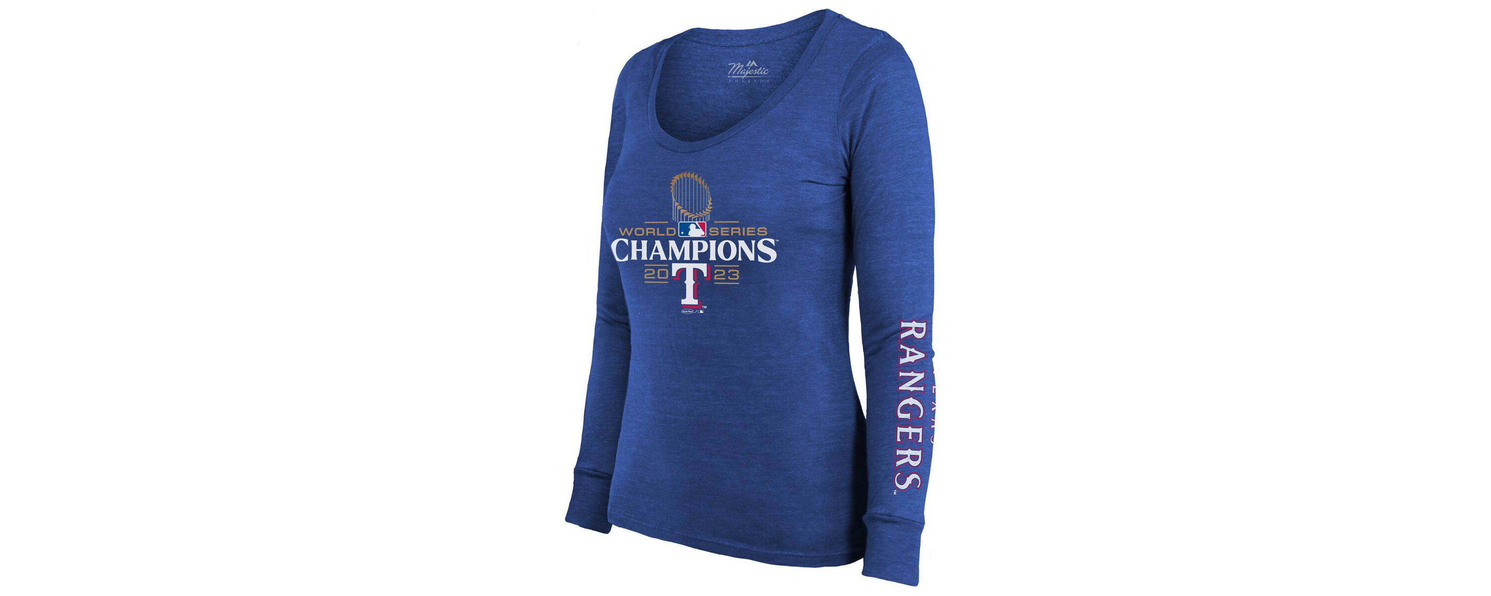 MLB Texas Rangers 2023 World Series s Tri-Blend Long Sleeve Scoop Neck T-Shirt