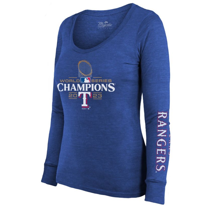 MLB Texas Rangers 2023 World Series s Tri-Blend Long Sleeve Scoop Neck T-Shirt