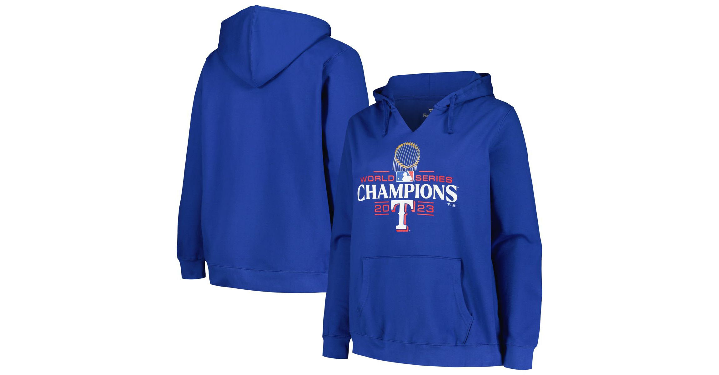 MLB Fanatics Texas Rangers 2023 World Series s Plus Size Trophy Logo Pullover Hoodie