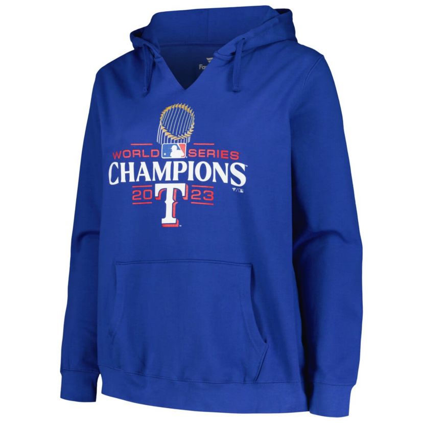 MLB Fanatics Texas Rangers 2023 World Series s Plus Size Trophy Logo Pullover Hoodie