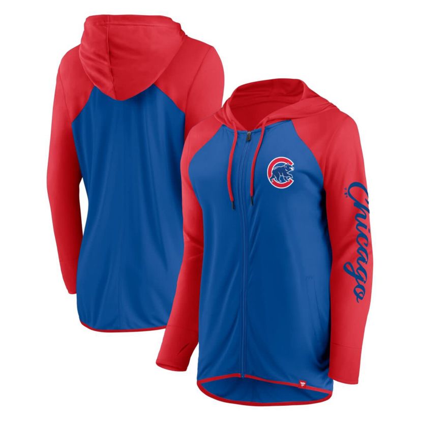 MLB Fanatics Royal/Red Chicago Cubs Script Sleeve Full-Zip Hoodie
