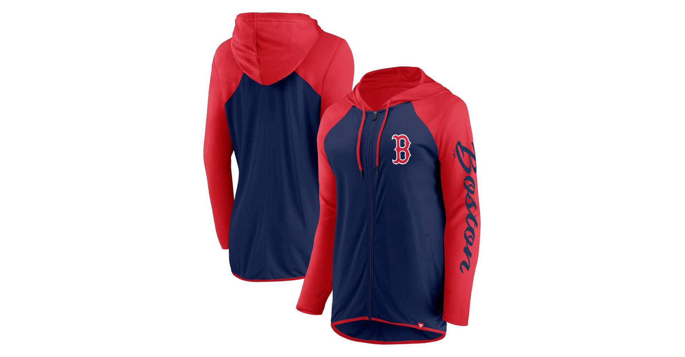 Boston Red Sox MLB Fanatics Navy/Red Boston Sox Script Sleeve Full-Zip Hoodie