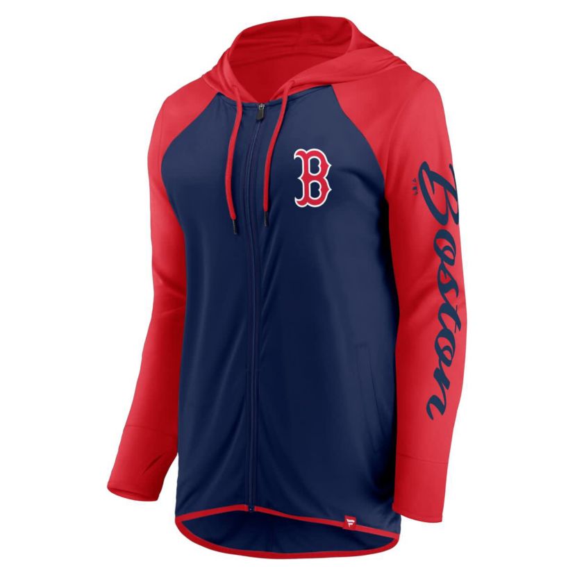 Boston Red Sox MLB Fanatics Navy/Red Boston Sox Script Sleeve Full-Zip Hoodie