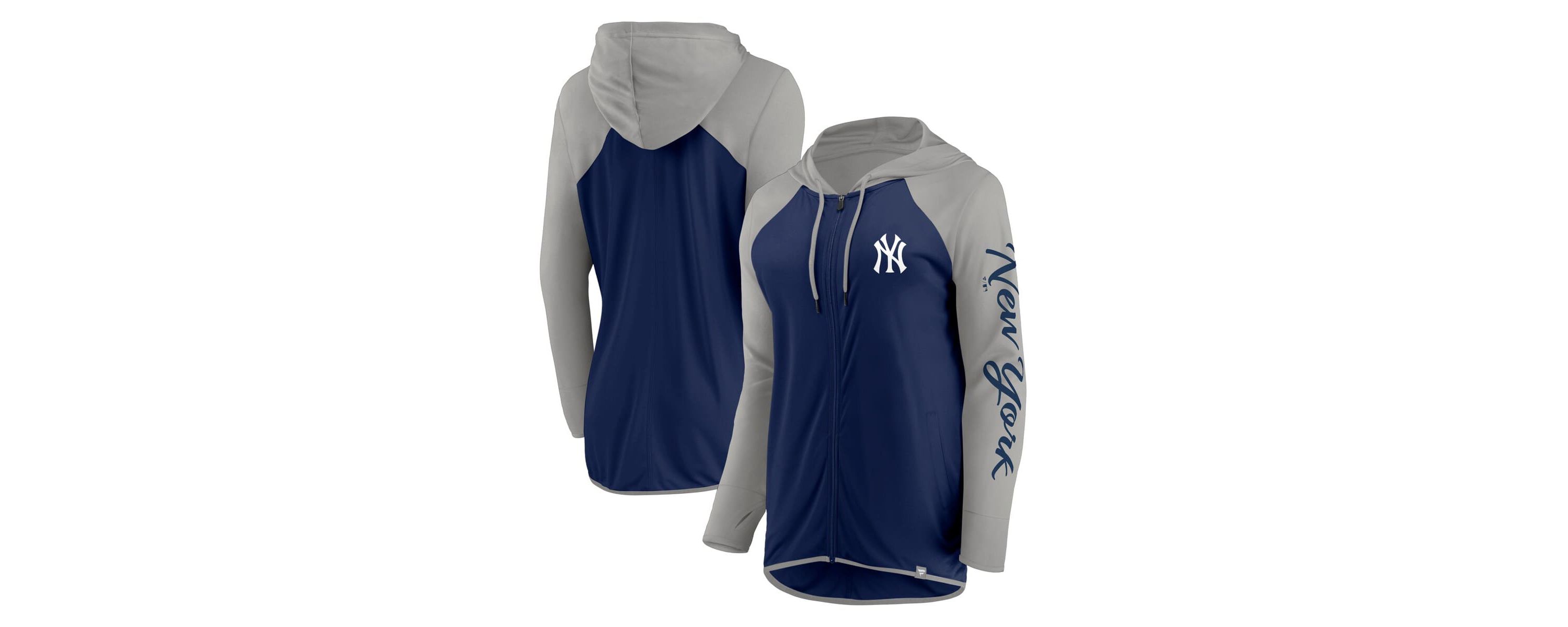MLB Fanatics Navy/Gray New York Yankees Script Sleeve Full-Zip Hoodie