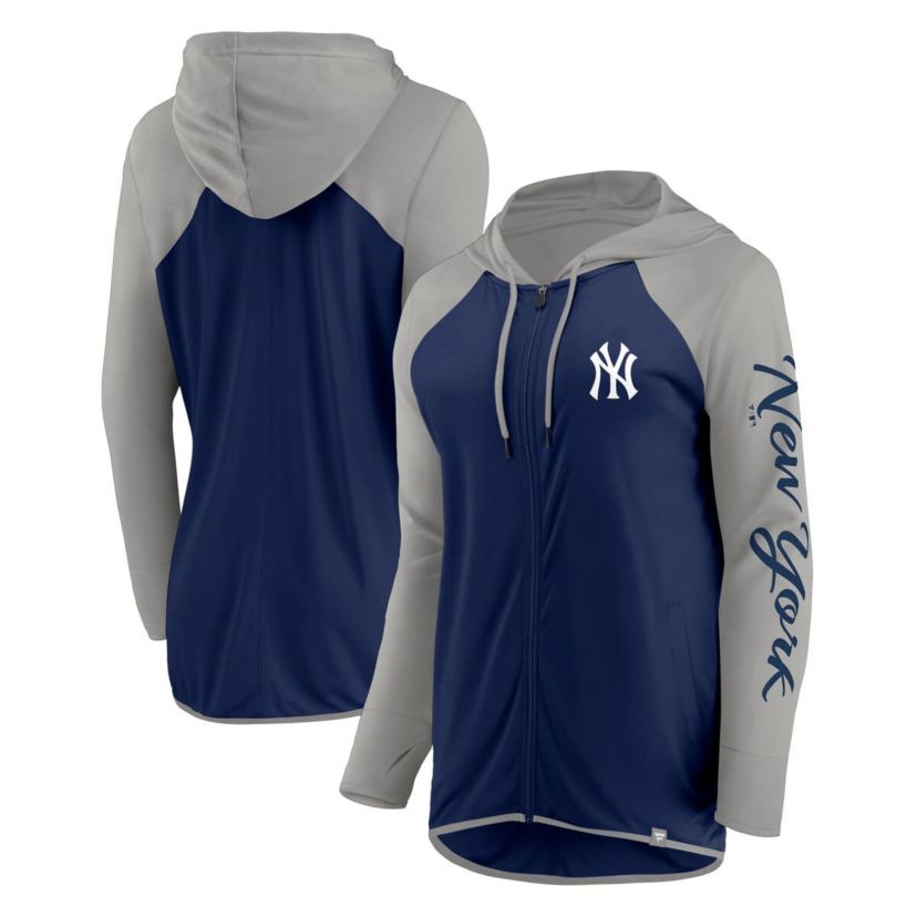 MLB Fanatics Navy/Gray New York Yankees Script Sleeve Full-Zip Hoodie